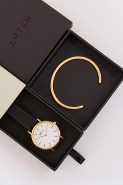 Gold Bangle With Gold & Black Petite Watch